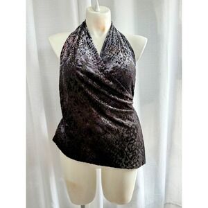 Zara Burnout Velvet Halter Top Size L Purple Black Animal Print Edgy Party Sexy